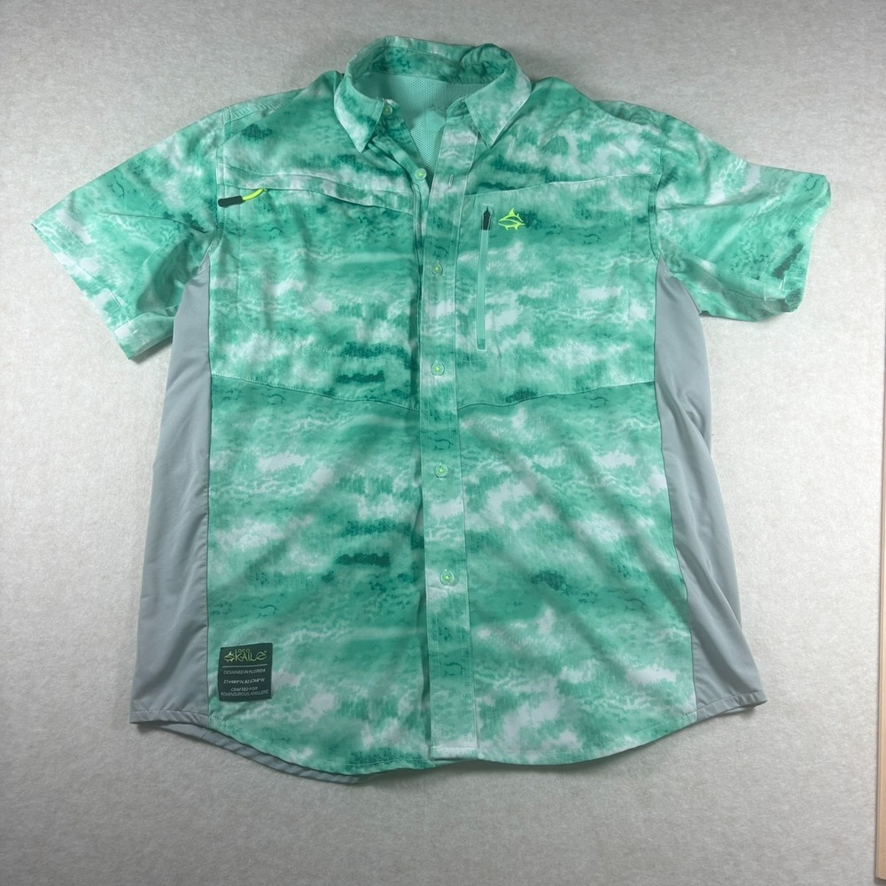 Loco Skailz Fishing Shirt M Green Camo Performance Quick Dry Button Up